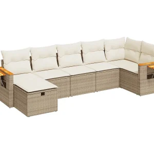 7-delige Loungeset met kussens poly rattan beige 7-delige Loungeset met kussens poly rattan beige