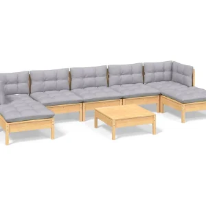 8-delige Loungeset met grijze kussens grenenhout 8-delige Loungeset met grijze kussens grenenhout
