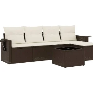 6-delige Loungeset met kussens poly rattan bruin 6-delige Loungeset met kussens poly rattan bruin