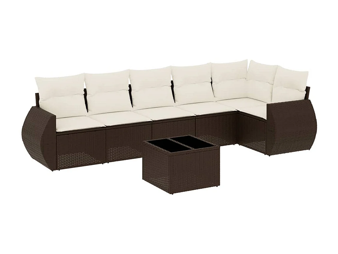 7-delige Loungeset met kussens poly rattan bruin