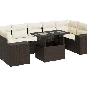 8-delige Loungeset met kussens poly rattan bruin 8-delige Loungeset met kussens poly rattan bruin