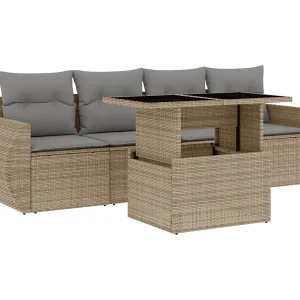 5-delige Loungeset met kussens poly rattan beige 5-delige Loungeset met kussens poly rattan beige