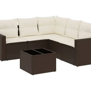 6-delige Loungeset met kussens poly rattan bruin 6-delige Loungeset met kussens poly rattan bruin