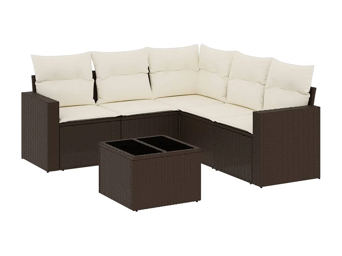 6-delige Loungeset met kussens poly rattan bruin