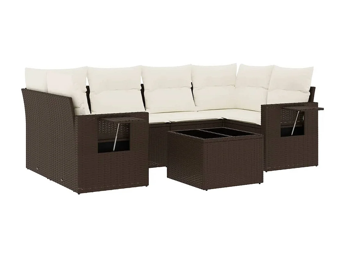 7-delige Loungeset met kussens poly rattan bruin