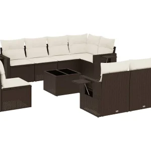 9-delige Loungeset met kussens poly rattan bruin 9-delige Loungeset met kussens poly rattan bruin