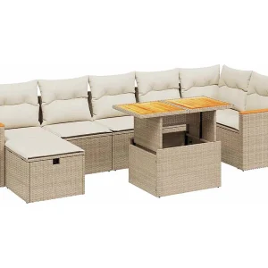 8-delige Loungeset met kussens poly rattan beige 8-delige Loungeset met kussens poly rattan beige