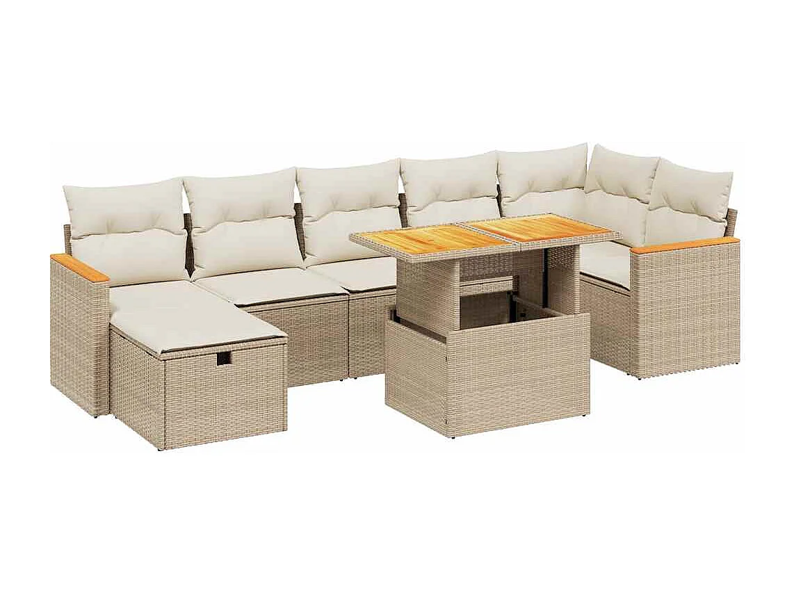 8-delige Loungeset met kussens poly rattan beige