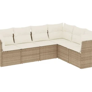 6-delige Loungeset met kussens poly rattan beige 6-delige Loungeset met kussens poly rattan beige
