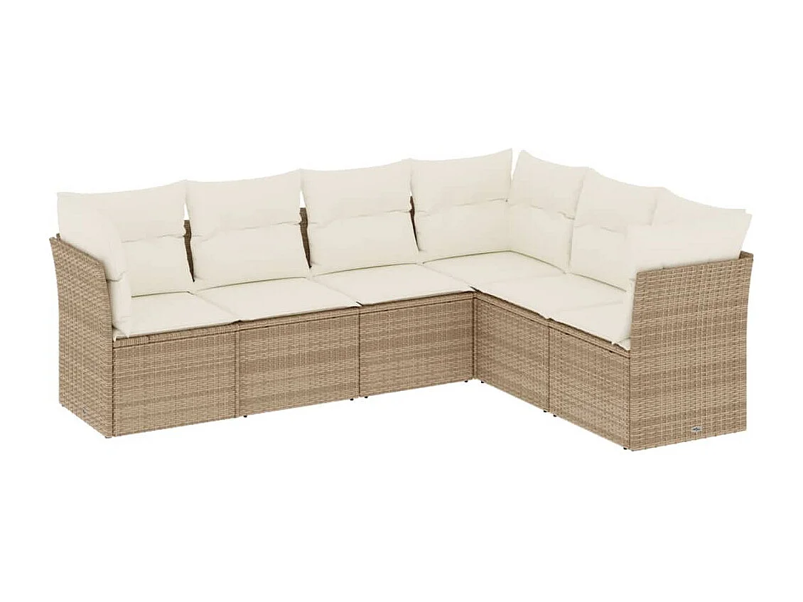 6-delige Loungeset met kussens poly rattan beige