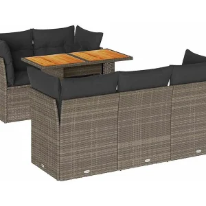 6-delige Loungeset met kussens poly rattan grijs 6-delige Loungeset met kussens poly rattan grijs