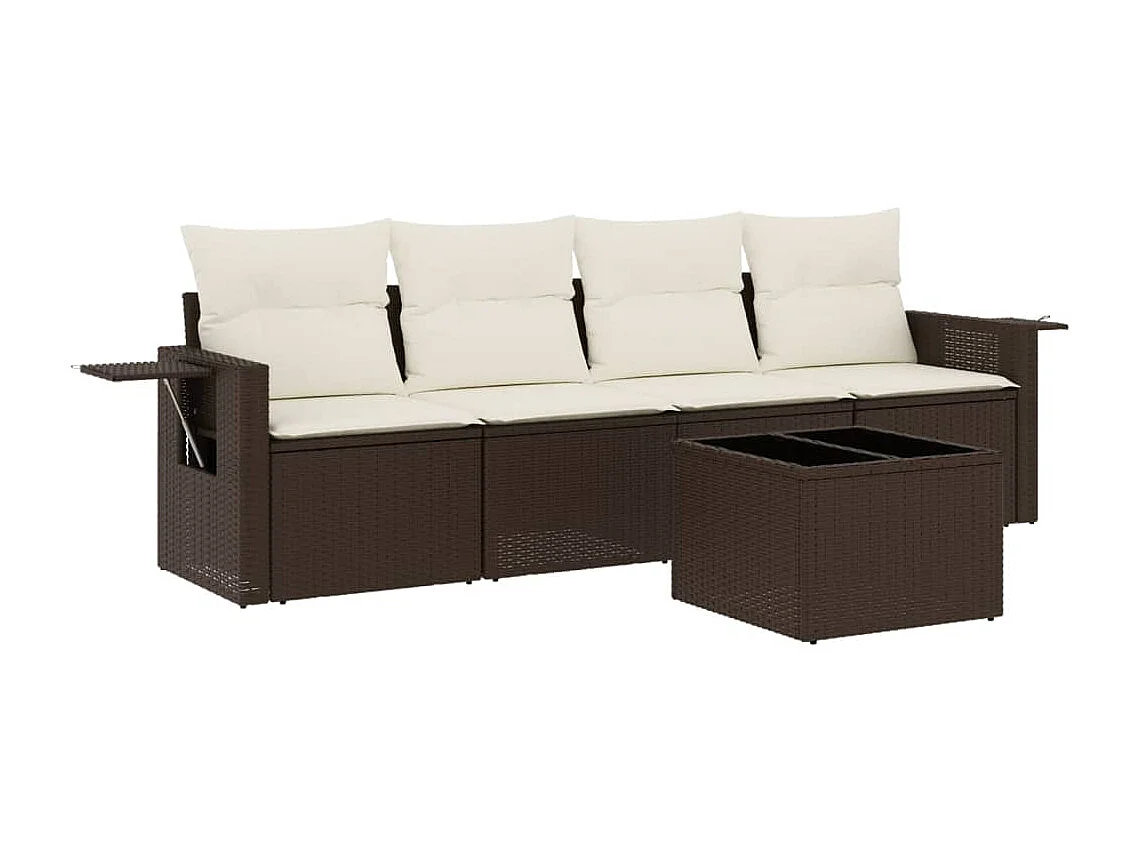 5-delige Loungeset met kussens poly rattan bruin