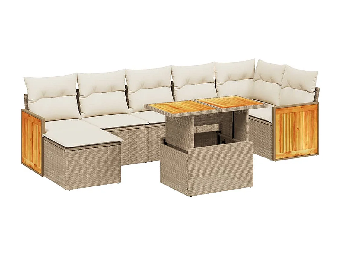 8-delige Loungeset met kussens poly rattan beige