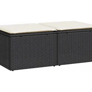 2-delige Loungeset met kussens poly rattan acacia zwart 2-delige Loungeset met kussens poly rattan acacia zwart