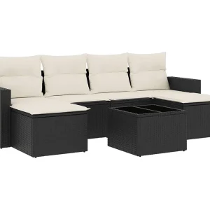 7-delige Loungeset met kussens poly rattan zwart 7-delige Loungeset met kussens poly rattan zwart