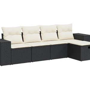 5-delige Loungeset met kussens poly rattan zwart 5-delige Loungeset met kussens poly rattan zwart