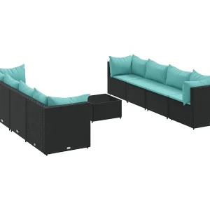 9-delige Loungeset met kussens poly rattan zwart 9-delige Loungeset met kussens poly rattan zwart