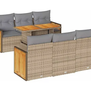 7-delige Loungeset met kussens poly rattan acacia beige 7-delige Loungeset met kussens poly rattan acacia beige