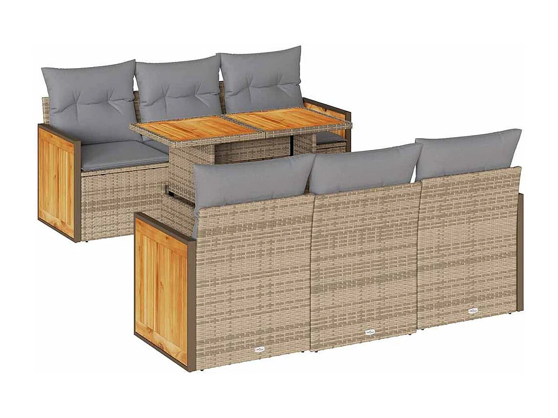 7-delige Loungeset met kussens poly rattan acacia beige