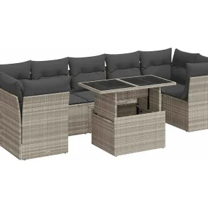 10-delige Loungeset met kussens poly rattan lichtgrijs