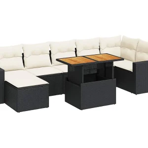 8-delige Loungeset met kussens poly rattan zwart 8-delige Loungeset met kussens poly rattan zwart