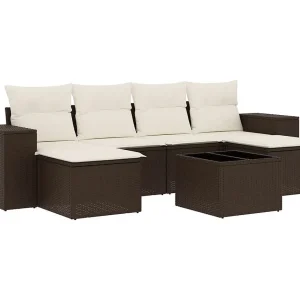 7-delige Loungeset met kussens poly rattan bruin 7-delige Loungeset met kussens poly rattan bruin