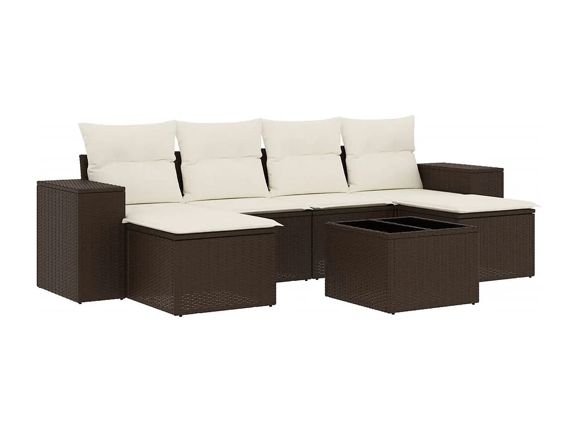 7-delige Loungeset met kussens poly rattan bruin