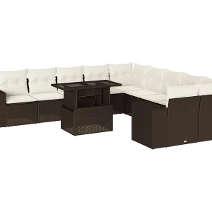 11-delige Loungeset met kussens poly rattan bruin 11-delige Loungeset met kussens poly rattan bruin