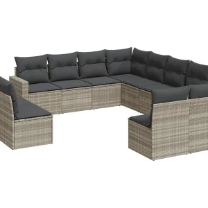 11-delige Loungeset met kussens poly rattan lichtgrijs 11-delige Loungeset met kussens poly rattan lichtgrijs
