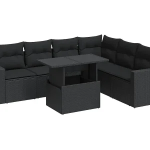 7-delige Loungeset met kussens poly rattan zwart 7-delige Loungeset met kussens poly rattan zwart