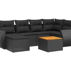 7-delige Loungeset met kussens poly rattan zwart 7-delige Loungeset met kussens poly rattan zwart