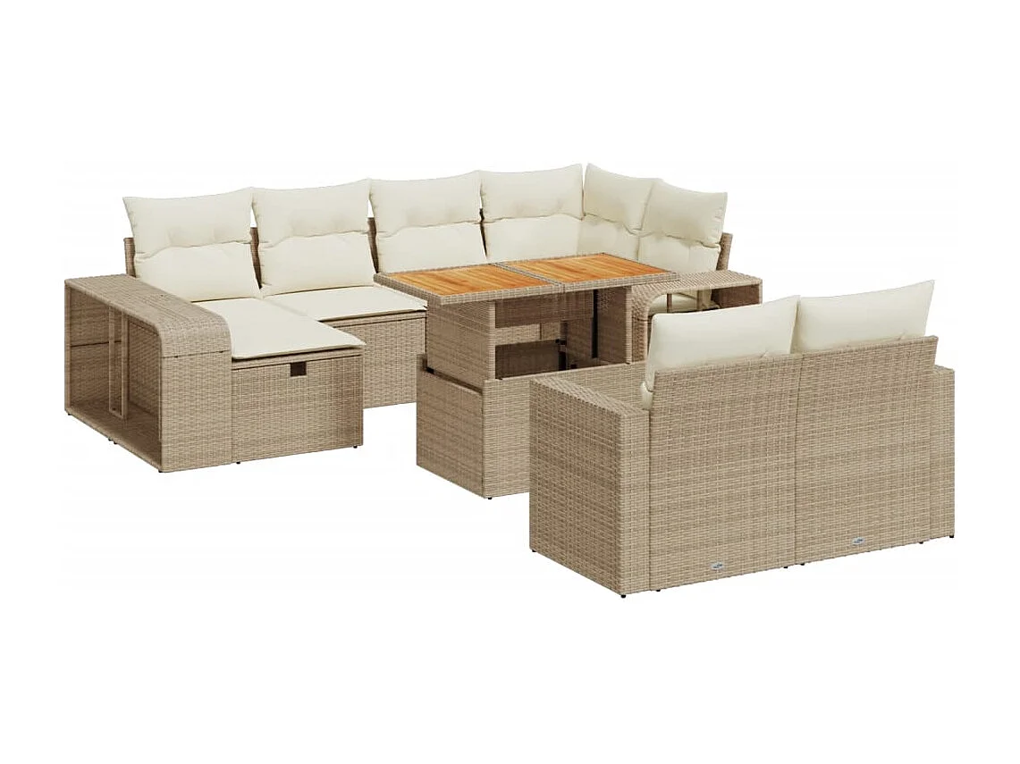 11-delige Tuinset met kussens poly rattan beige