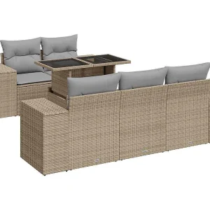 6-delige Loungeset met kussens poly rattan beige 6-delige Loungeset met kussens poly rattan beige