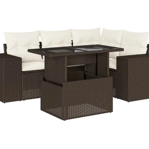 5-delige Loungeset met kussens poly rattan bruin 5-delige Loungeset met kussens poly rattan bruin