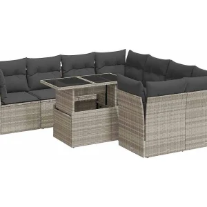 9-delige Loungeset met kussens poly rattan lichtgrijs 9-delige Loungeset met kussens poly rattan lichtgrijs