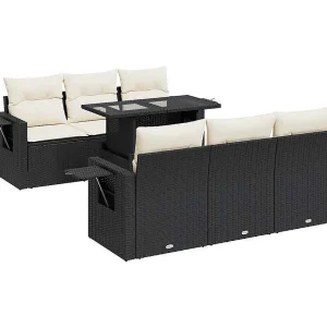 7-delige Loungeset met kussens poly rattan zwart 7-delige Loungeset met kussens poly rattan zwart