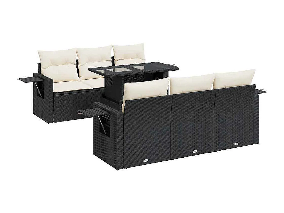 7-delige Loungeset met kussens poly rattan zwart
