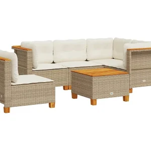 6-delige Loungeset met kussens poly rattan beige 6-delige Loungeset met kussens poly rattan beige