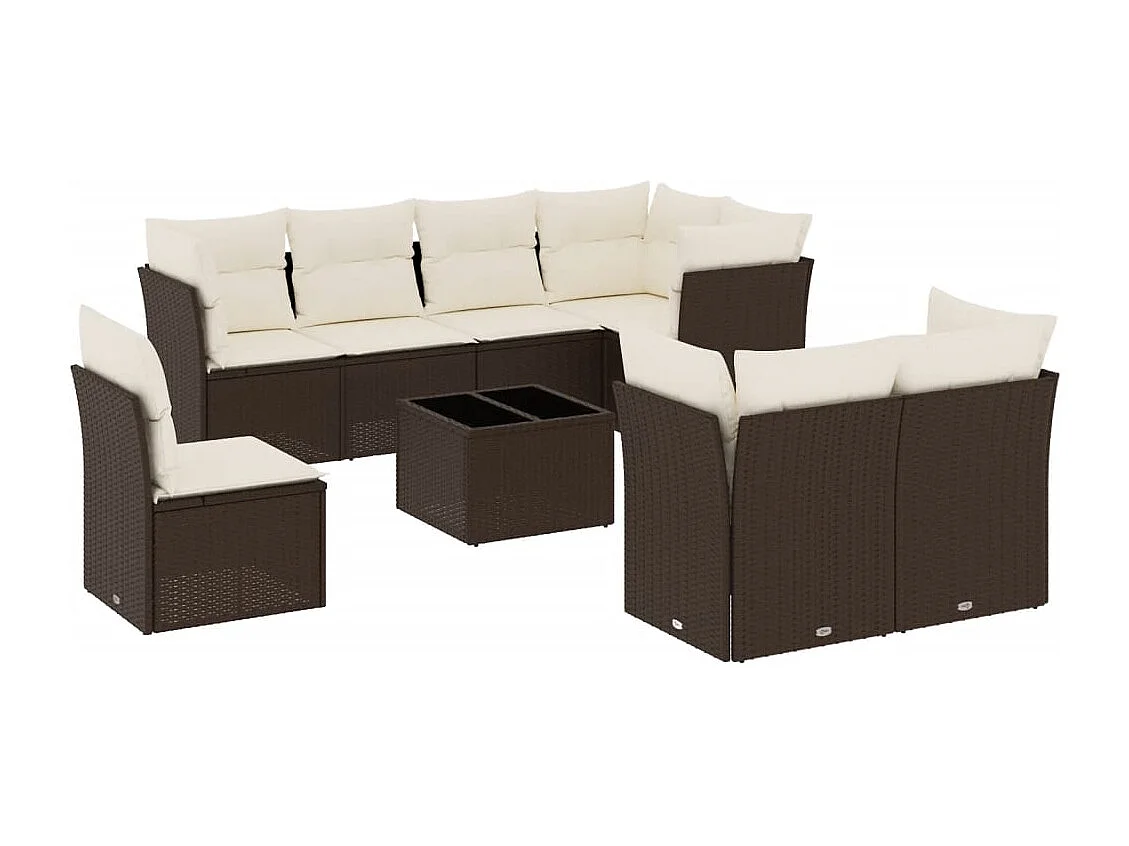9-delige Loungeset met kussens poly rattan bruin