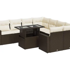 9-delige Loungeset met kussens poly rattan bruin 9-delige Loungeset met kussens poly rattan bruin