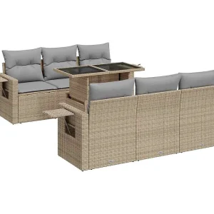 7-delige Loungeset met kussens poly rattan beige 7-delige Loungeset met kussens poly rattan beige
