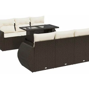 7-delige Loungeset met kussens poly rattan bruin 7-delige Loungeset met kussens poly rattan bruin