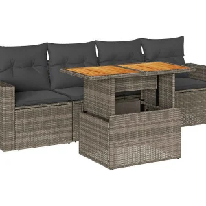 5-delige Loungeset met kussens poly rattan grijs 5-delige Loungeset met kussens poly rattan grijs