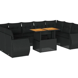 10-delige Loungeset met kussens poly rattan zwart 10-delige Loungeset met kussens poly rattan zwart