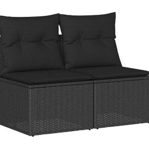 2-delige Loungeset met kussens poly rattan acacia zwart 2-delige Loungeset met kussens poly rattan acacia zwart