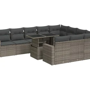 11-delige Loungeset met kussens poly rattan grijs 11-delige Loungeset met kussens poly rattan grijs
