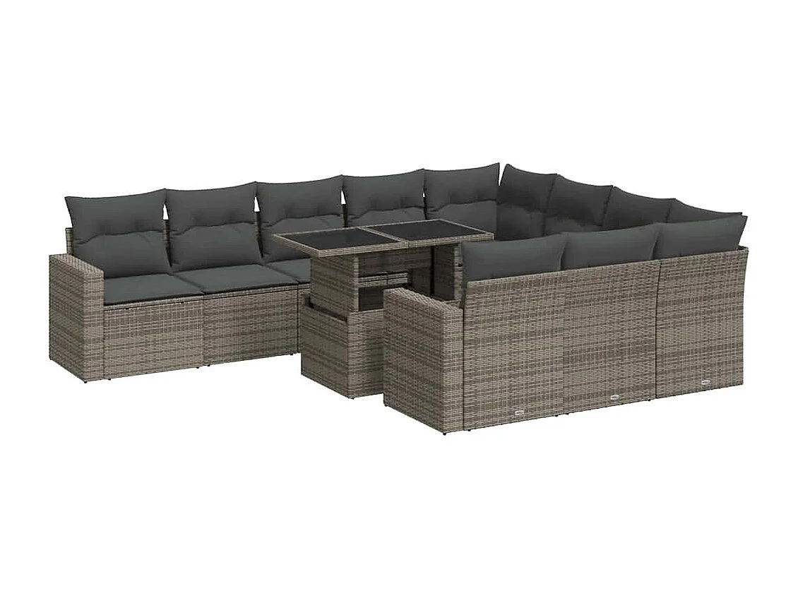 11-delige Loungeset met kussens poly rattan grijs