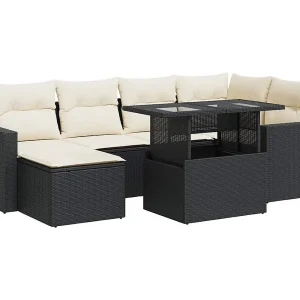 7-delige Loungeset met kussens poly rattan zwart 7-delige Loungeset met kussens poly rattan zwart