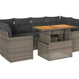 7-delige Loungeset met kussens poly rattan grijs 7-delige Loungeset met kussens poly rattan grijs