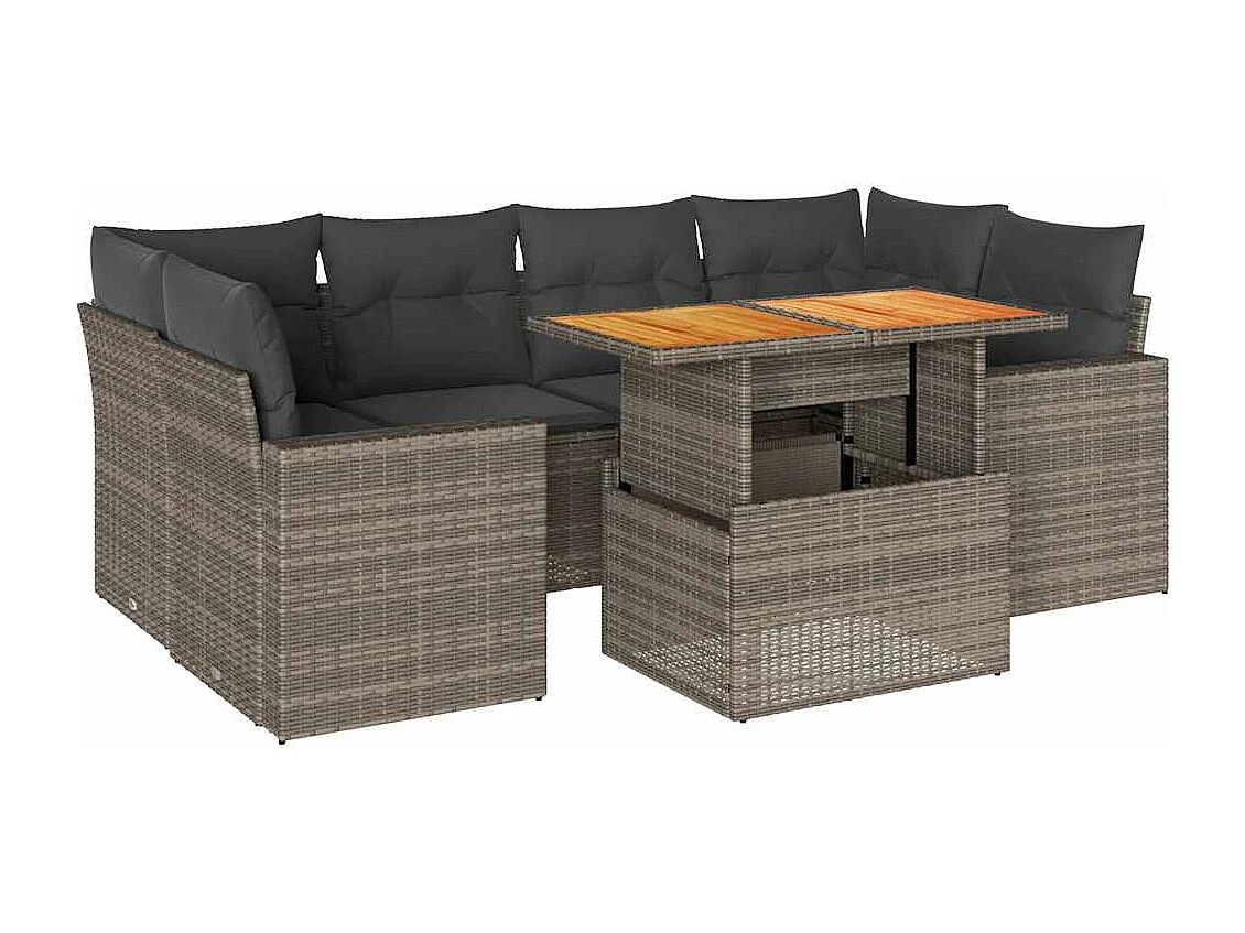 7-delige Loungeset met kussens poly rattan grijs